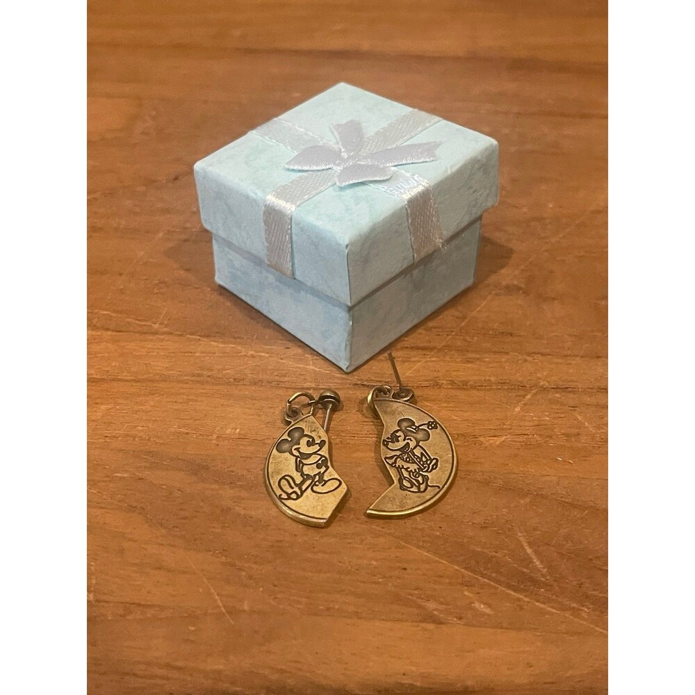 Disney Brass Mickey & Minnie "Best Friends" Split Pendant/Earrings Set